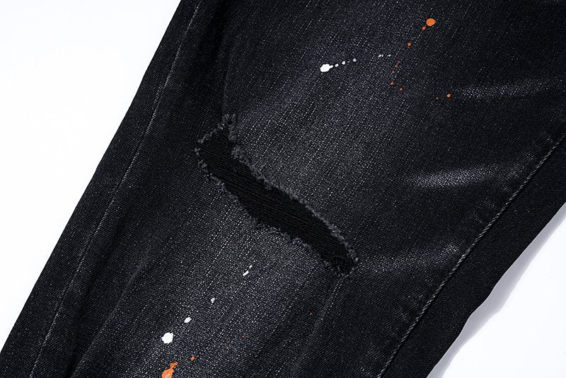 Purple Brand Paint Splatter Distressed Black Jeans — detail