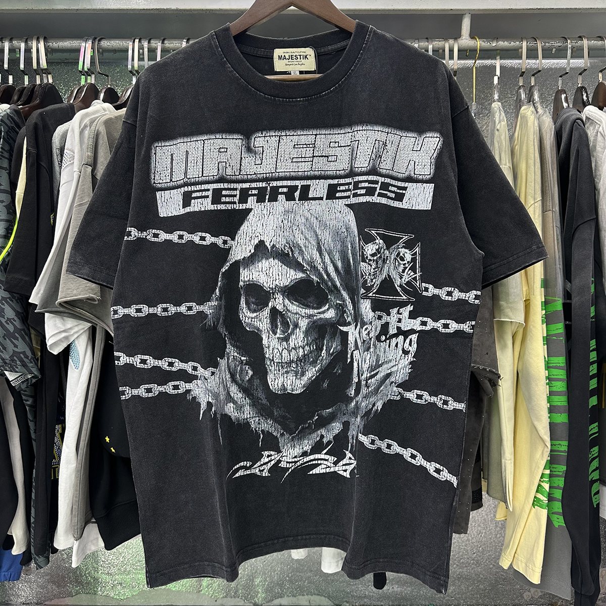 MAJESTIK Death Chain Skull Graphic T-Shirt — context