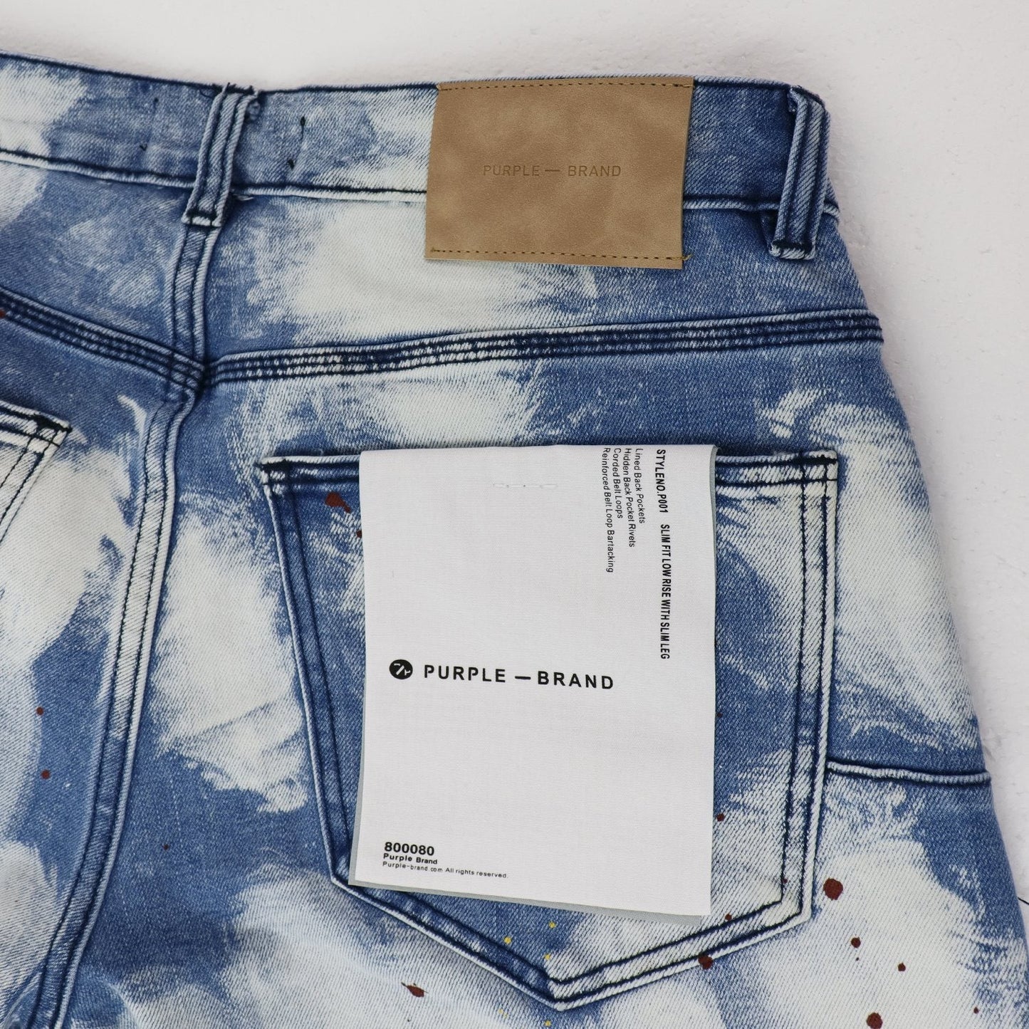 Purple Brand Light Blue Acid-Wash Denim Shorts — hang_tag