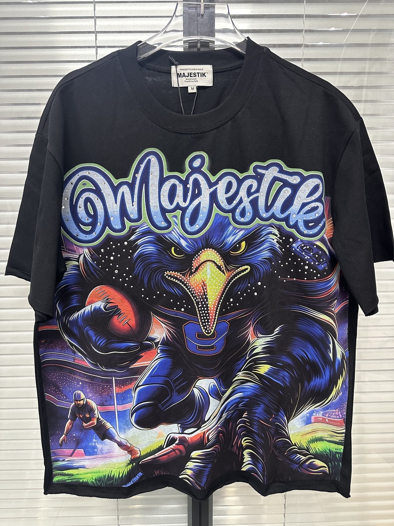 MAJESTIK Distressed Rhinestone Graphic T-Shirt — context