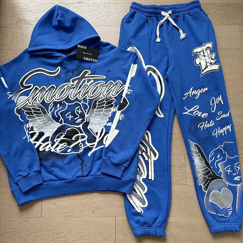 MIXED EMOTION Graffiti Graphic Hoodie & Jogger Matching Set — front