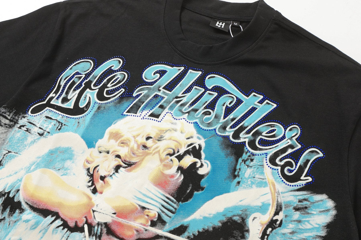 Life Hustlere Blue & White Graphic Black T-Shirt — detail