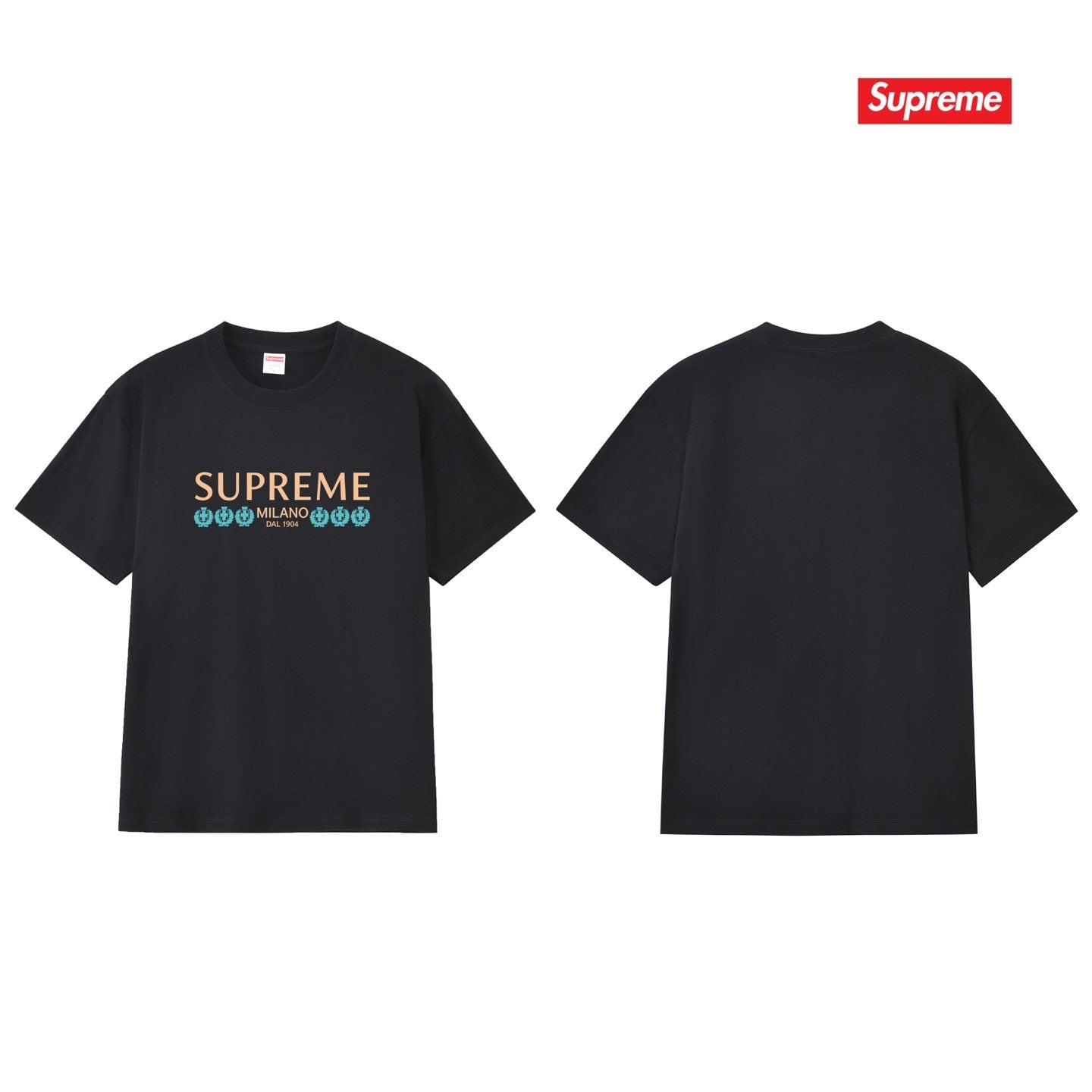 Supreme Milano Gold/Blue Graphic T-Shirt — comparison