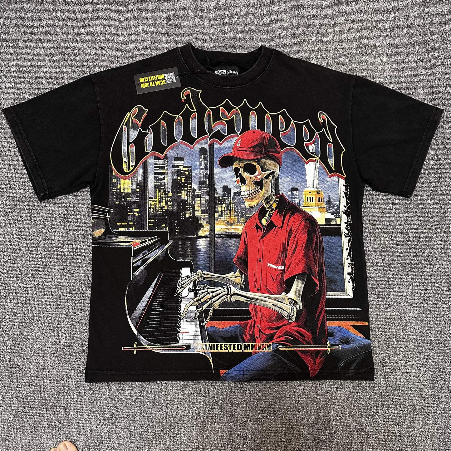 Godspeed Skeleton Piano City Graphic T-Shirt — hero