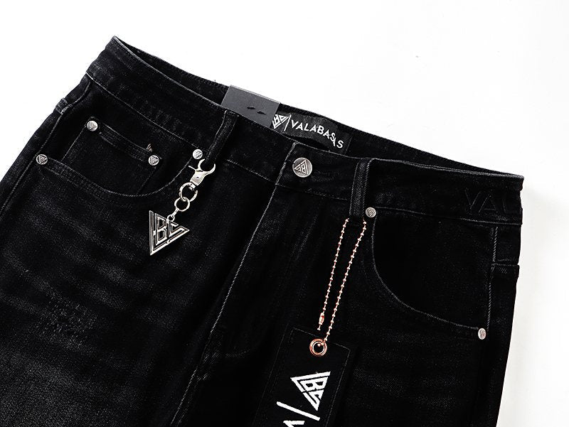 VALABASAS Washed Black Distressed Jeans — detail