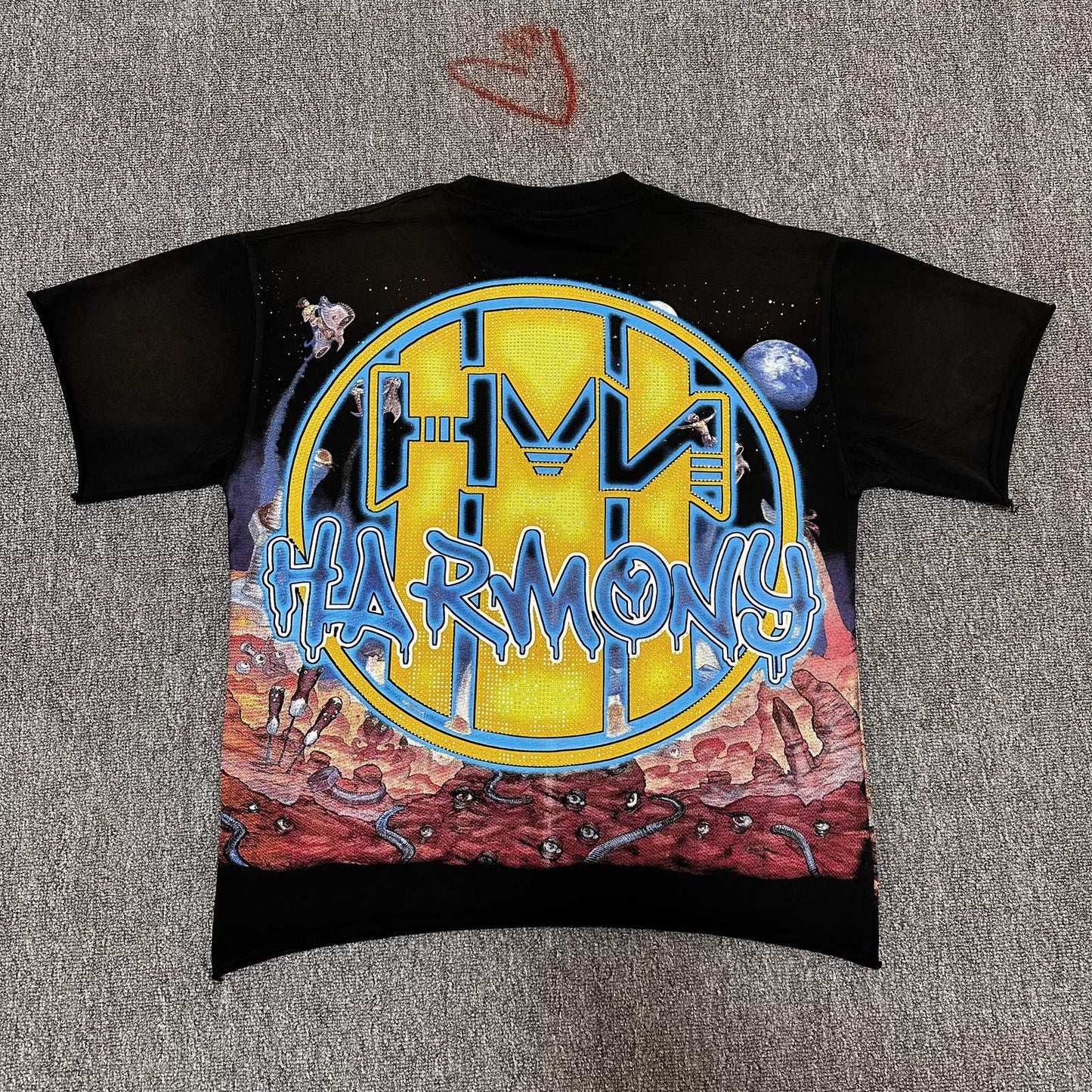 HARMONY Washed Black Rhinestone Graphic T-Shirt — back