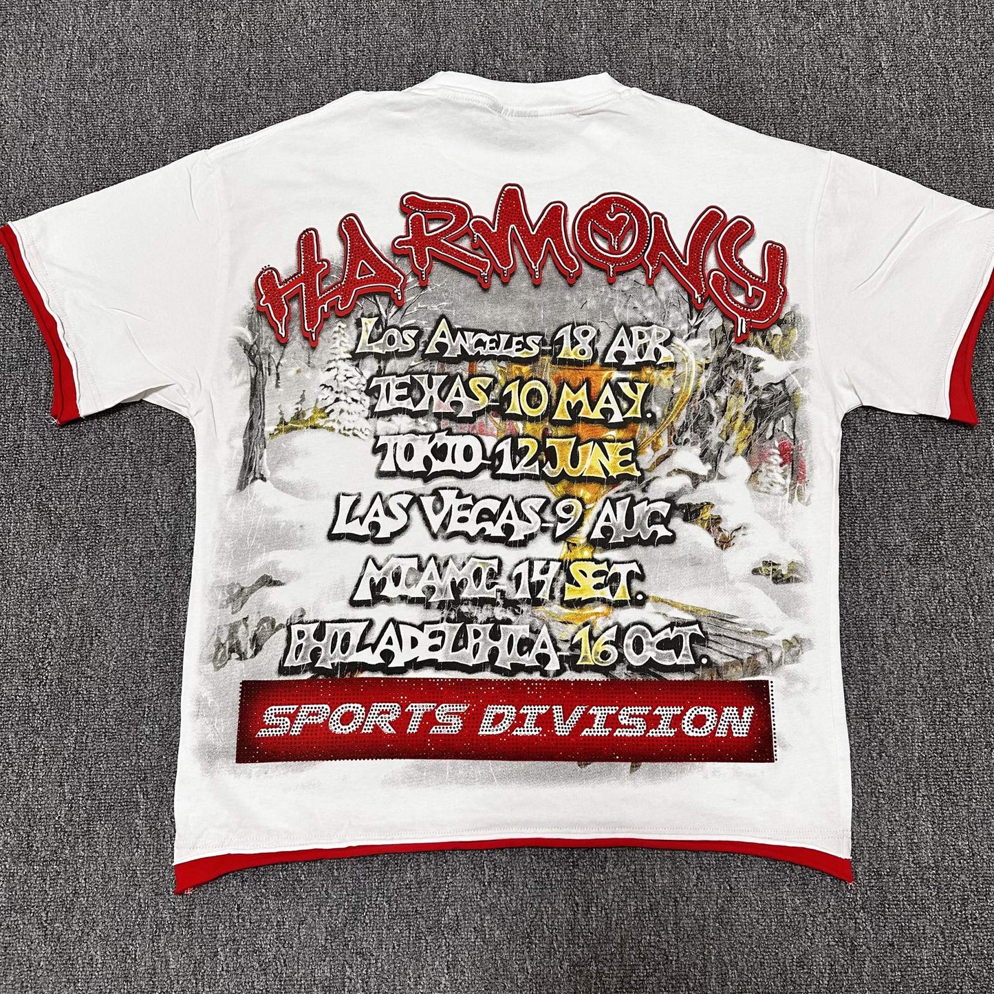 HARMONY White Red-Trim Graphic T-Shirt — back