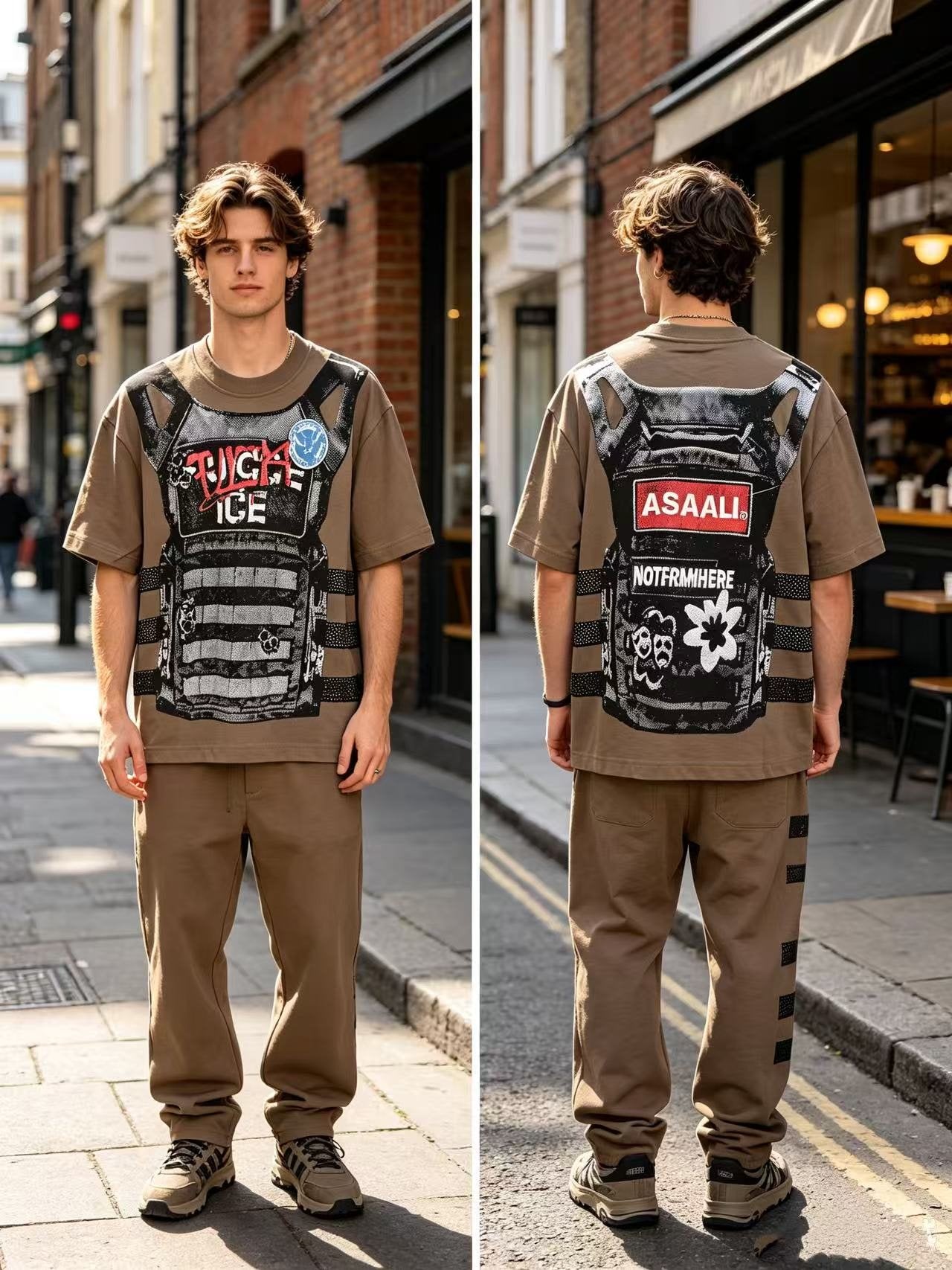 ASAALL Striped Panel Graphic Short-Sleeve T-Shirt — context