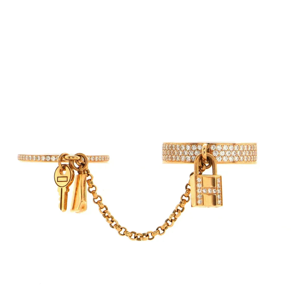 Hermes HM Kelly Clochette Double Ring in Rose Gold with Diamonds