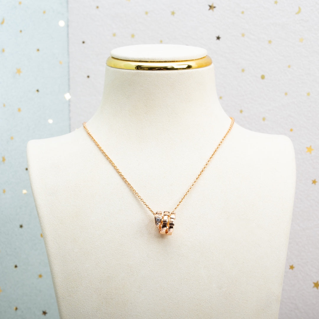 Bvlgari Serpenti Pink Gold Necklace Cubic Zirconia