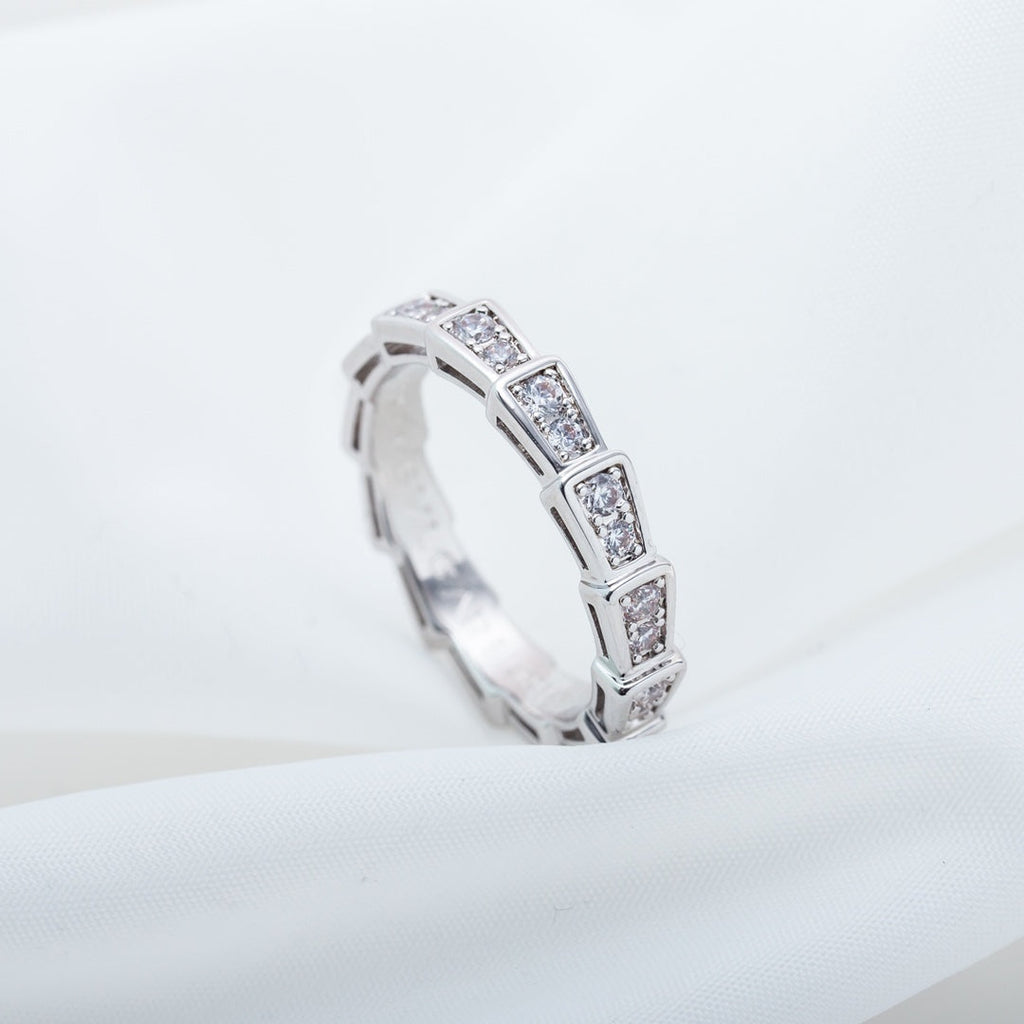 Bvlgari Serpenti Ring Silver Cubic Zirconia Paved 3MM