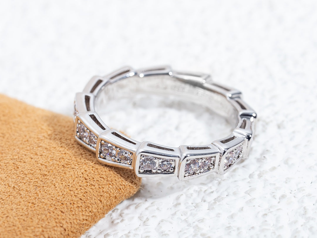 Bvlgari Serpenti Ring Silver Cubic Zirconia Paved 3MM