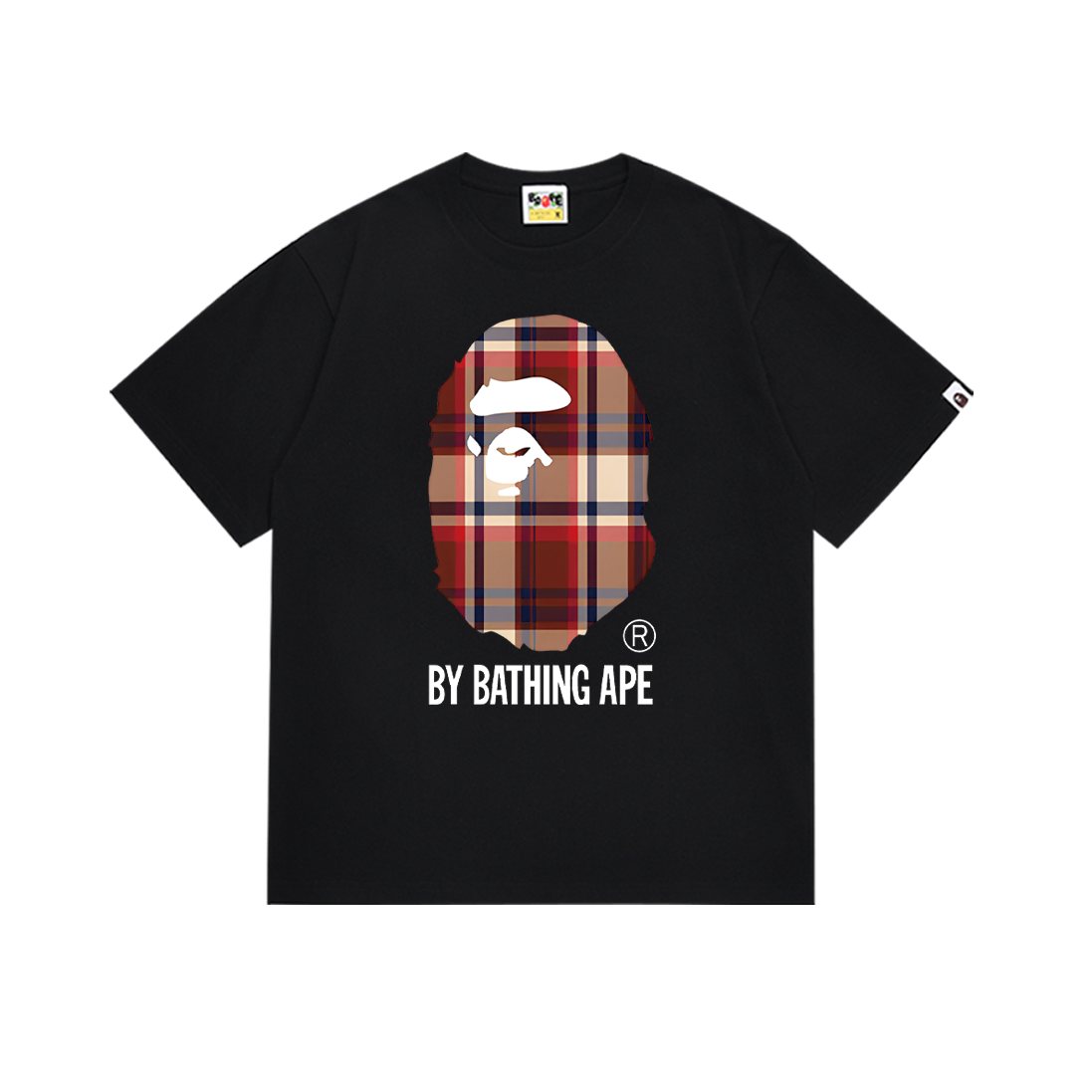 BAPE Red Plaid Ape Head Graphic T-Shirt — front