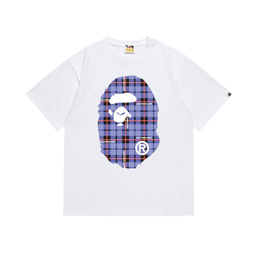 BAPE Purple Plaid Ape Head Graphic T-Shirt — hero