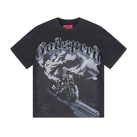 Godspeed Washed Black Motorcycle Graphic T-Shirt — hero