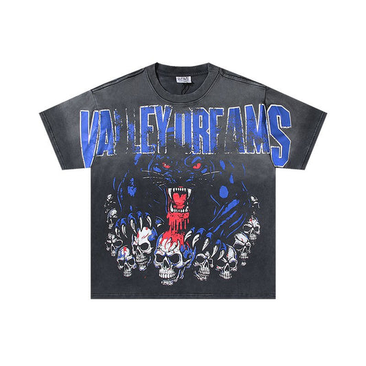 VALE USA Panther & Skull Washed Black Graphic T-Shirt — hero