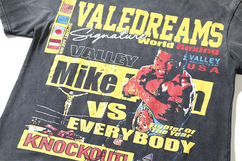 VALE USA Washed Black Boxing Graphic T-Shirt — detail