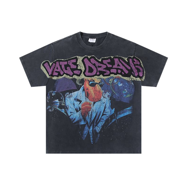VALE USA Washed Black Rhinestone Graphic T-Shirt — hero