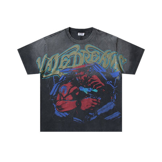 VALE USA Washed Black Front Graphic T-Shirt — hero