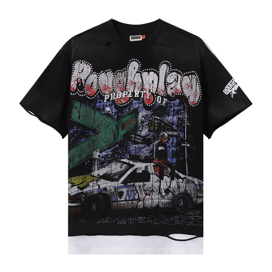 Rough Play Pink Police Car Rhinestone Short-Sleeve T-Shirt — hero