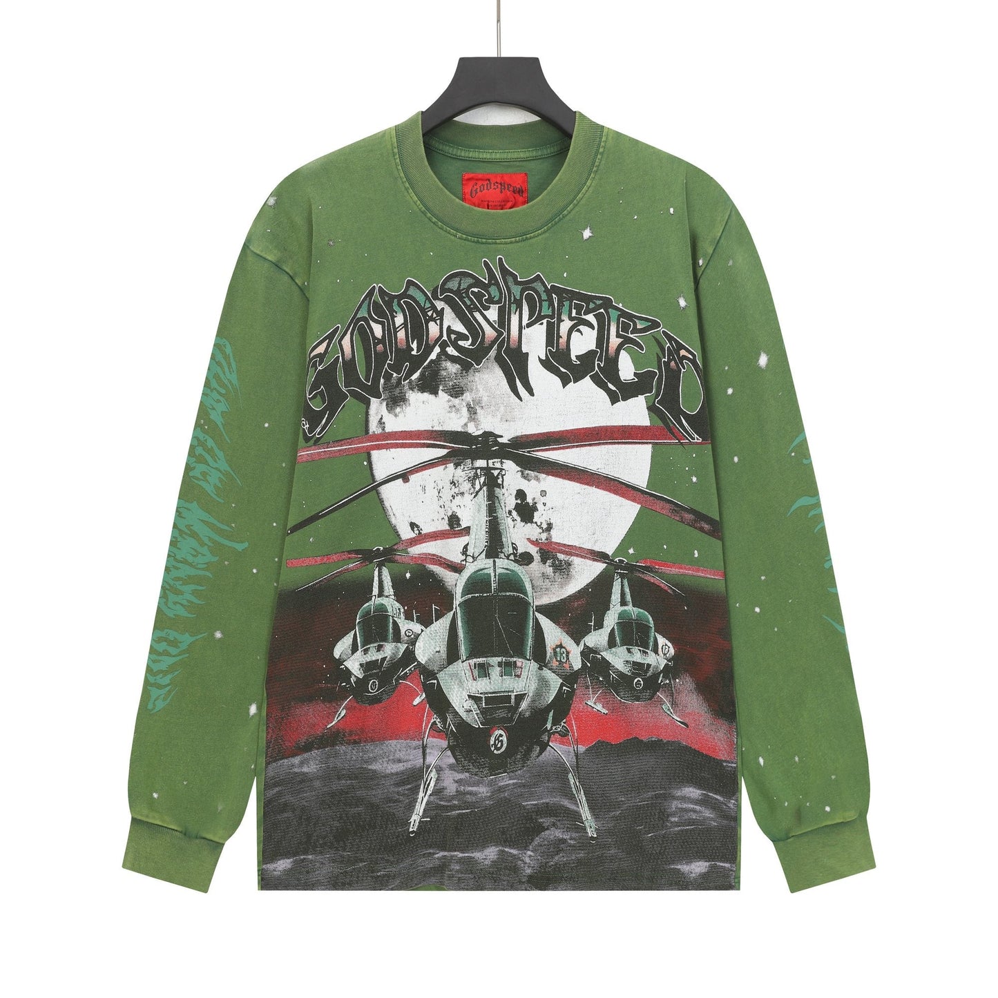 Godspeed Washed Olive Aircraft Graphic Long-Sleeve T-Shirt — hero