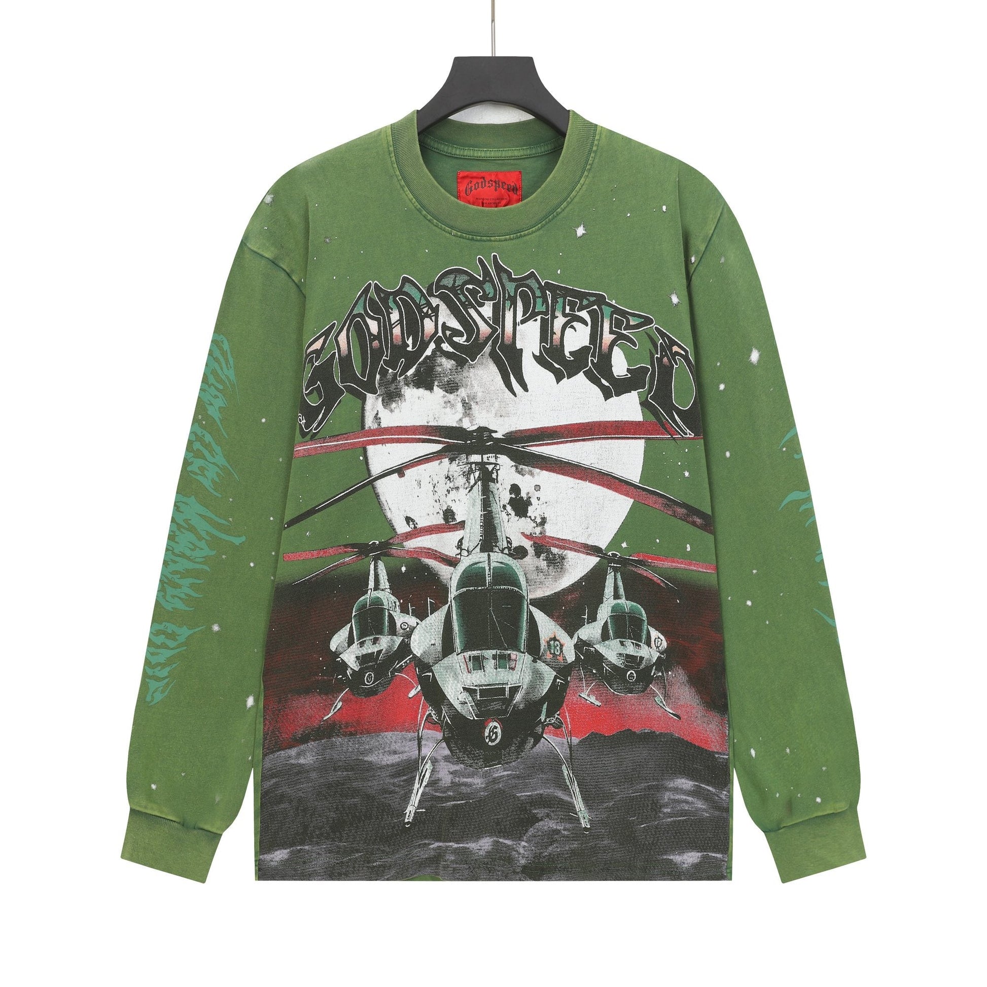 Godspeed Washed Olive Aircraft Graphic Long-Sleeve T-Shirt — hero