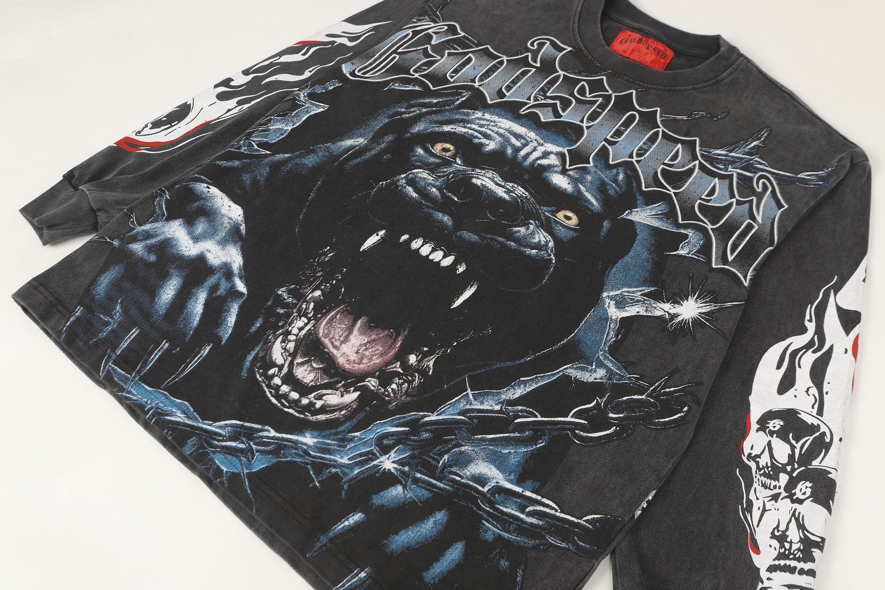 Godspeed Washed Black Dog Graphic Long-Sleeve T-Shirt — front
