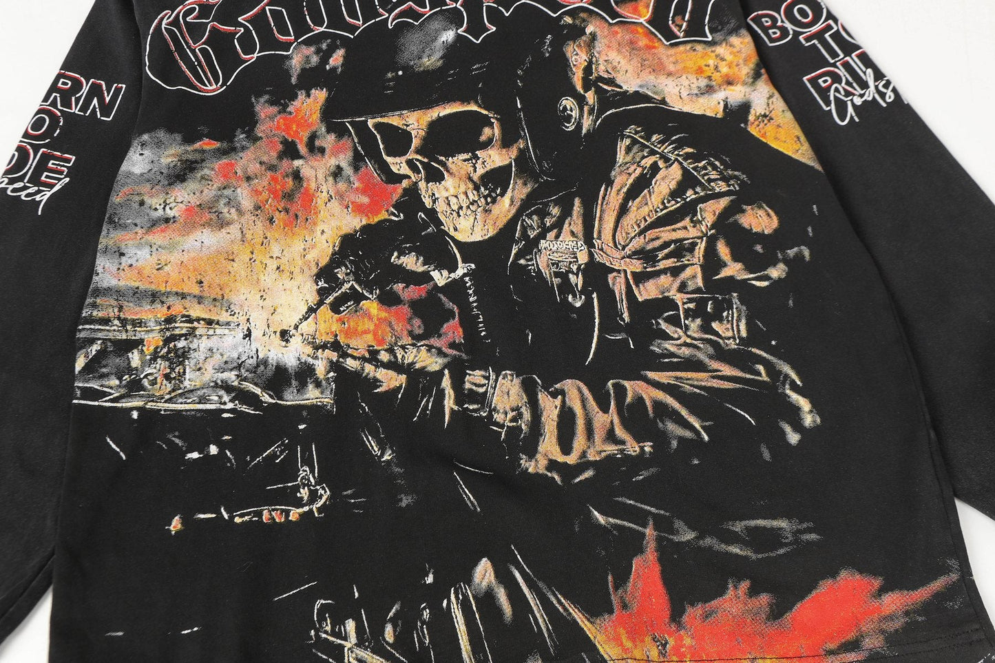 Godspeed Skull Flame Car Graphic Long-Sleeve T-Shirt — detail