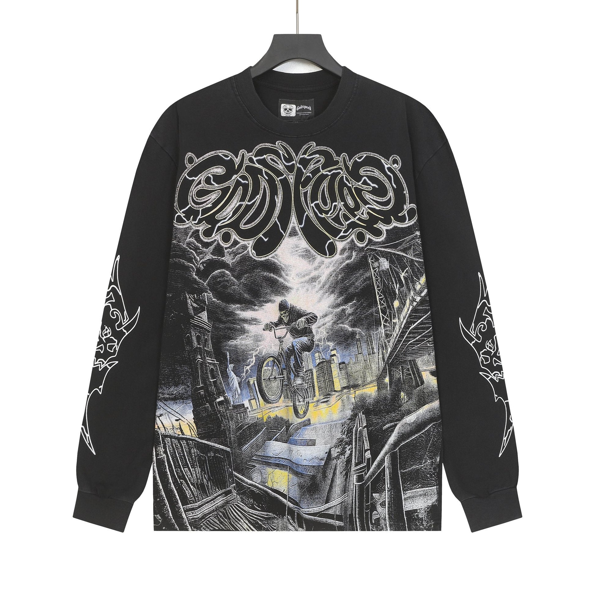 Godspeed Washed Black Rock Graphic Long-Sleeve T-Shirt — hero