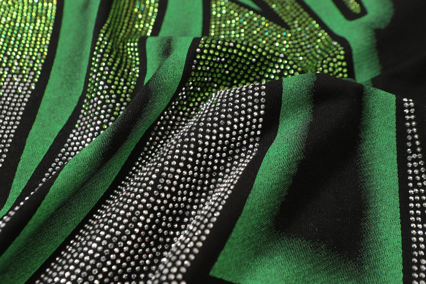MIXED EMOTION Green Graphic Rhinestone T-Shirt — detail