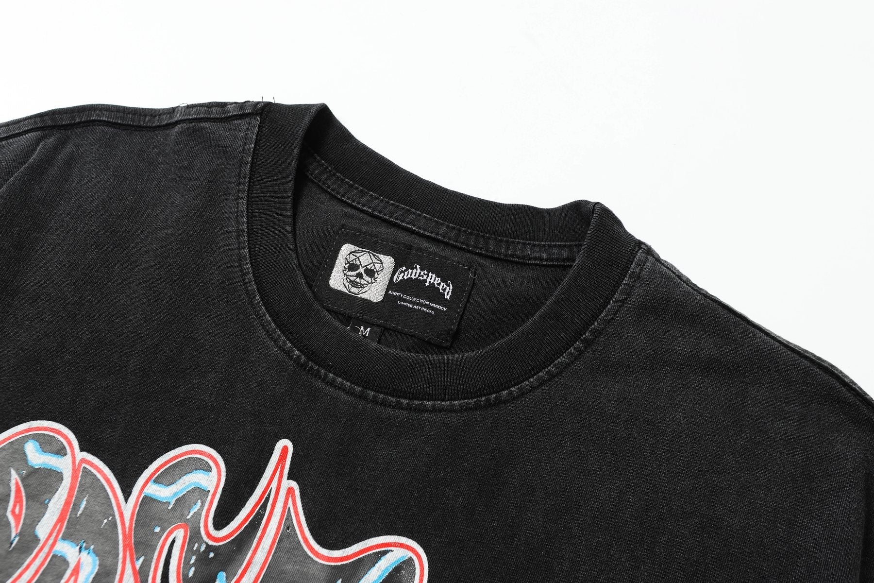 Godspeed Washed Black Rock Graphic T-Shirt — neck_label