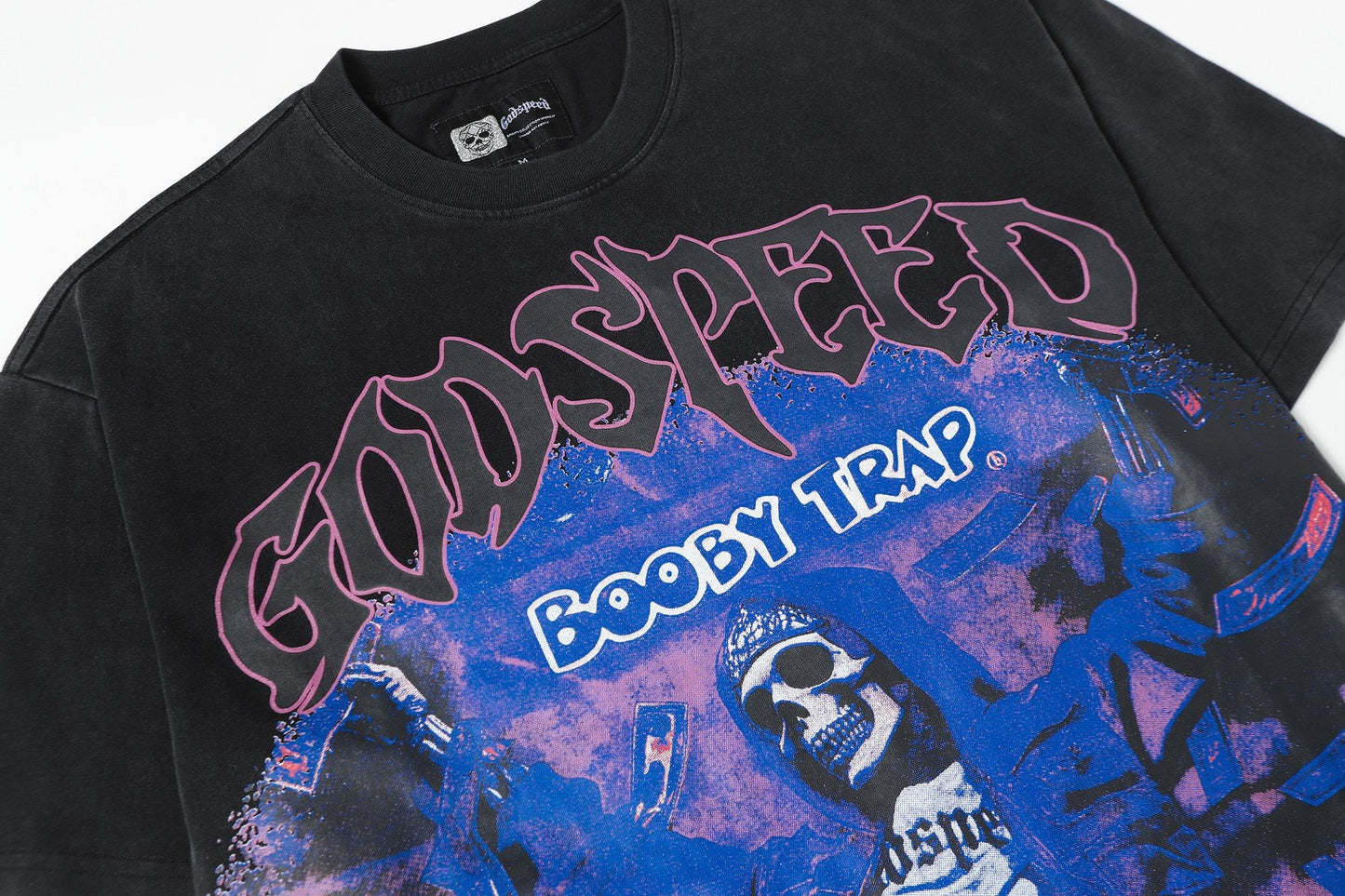 Godspeed Booby Trap Washed Black Graphic T-Shirt — detail