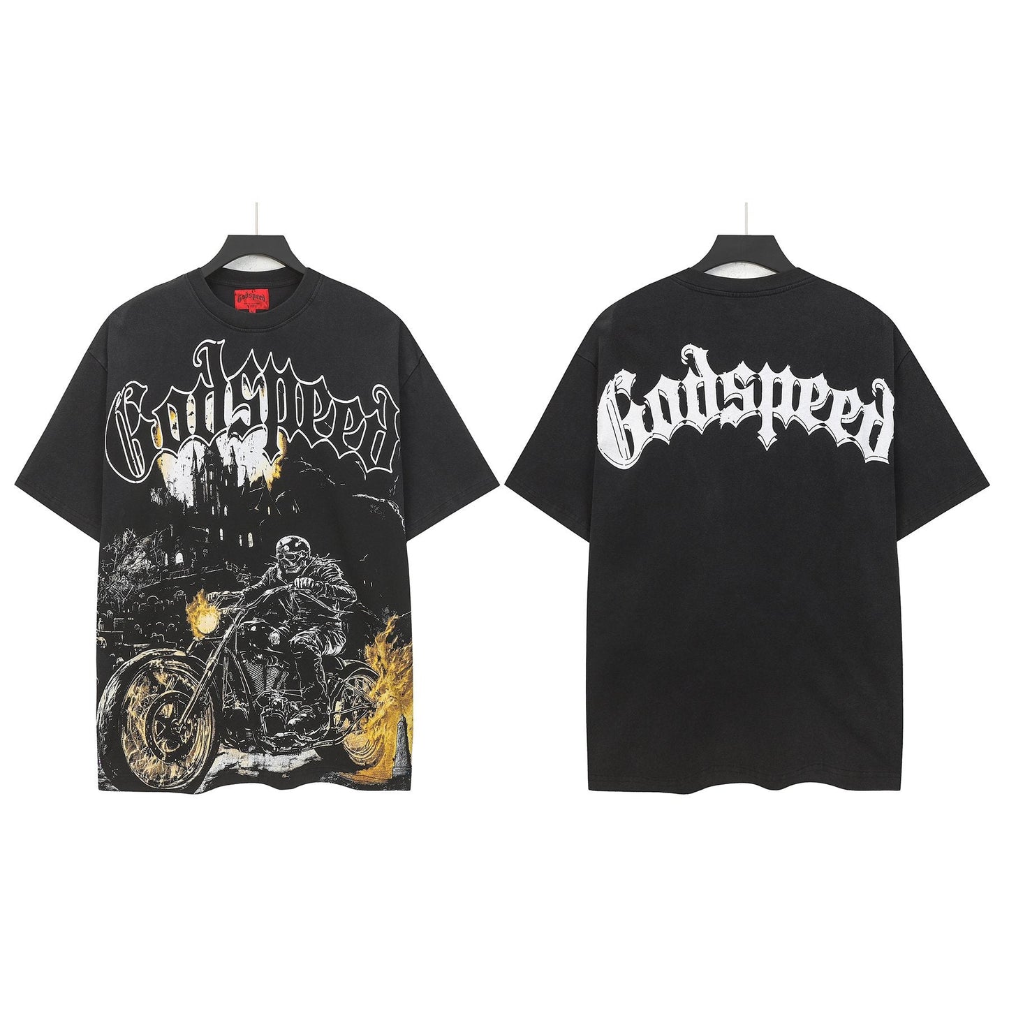 Godspeed Washed Black Motorcycle Graphic T-Shirt — front