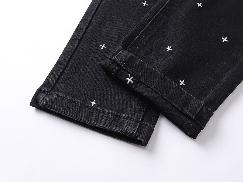 Ksubi Black Cross Embroidered Slim Tapered Jeans — detail