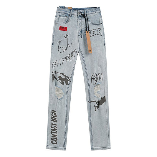 Ksubi Light Blue Graffiti Slim Tapered Jeans — hero