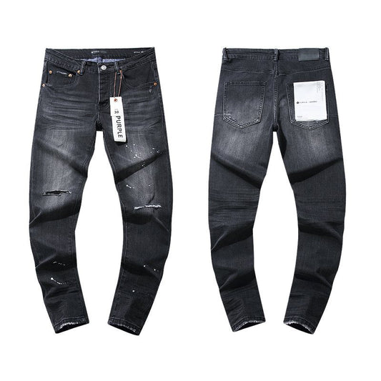 Purple Brand Black Distressed Paint-Splatter Jeans — hero