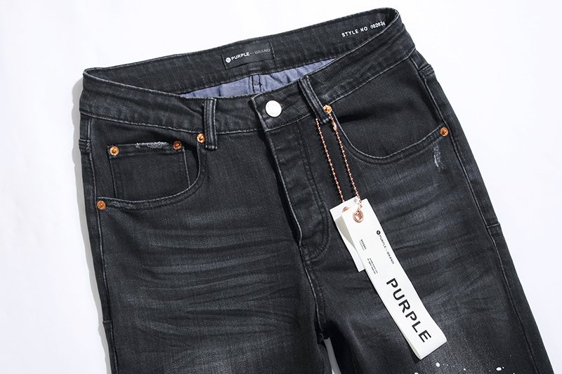 Purple Brand Black Distressed Paint-Splatter Jeans — detail