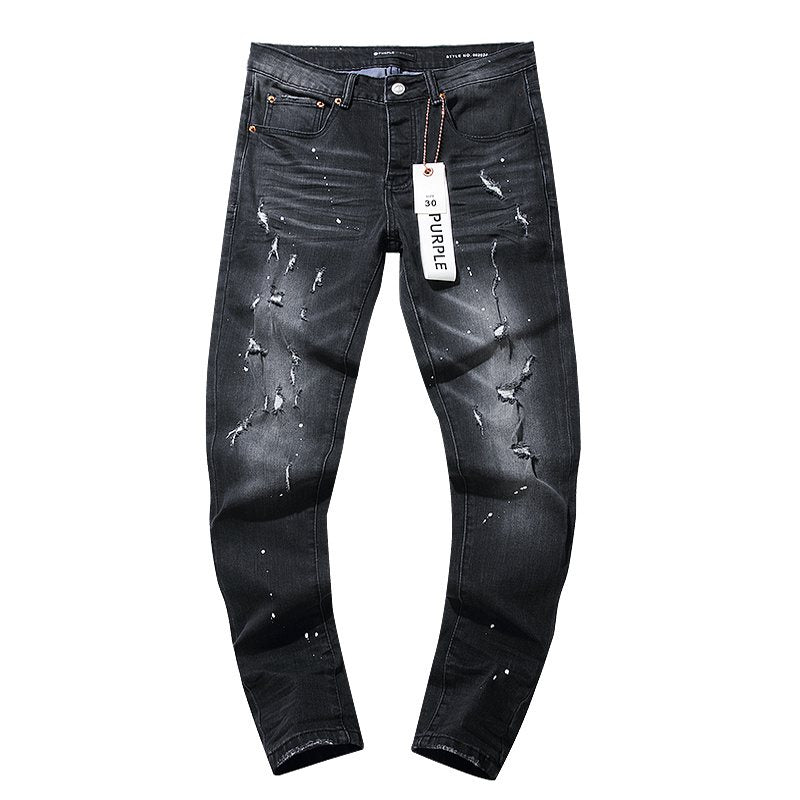 Purple Brand Black Paint Splatter Distressed Jeans — hero