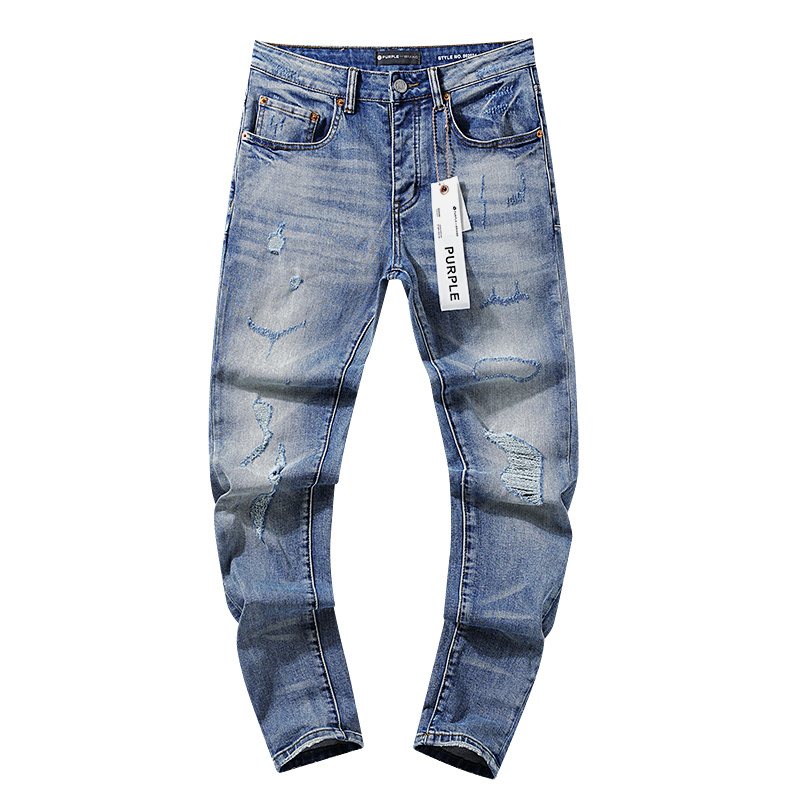 Purple Brand Blue Distressed Washed Denim Jeans — hero