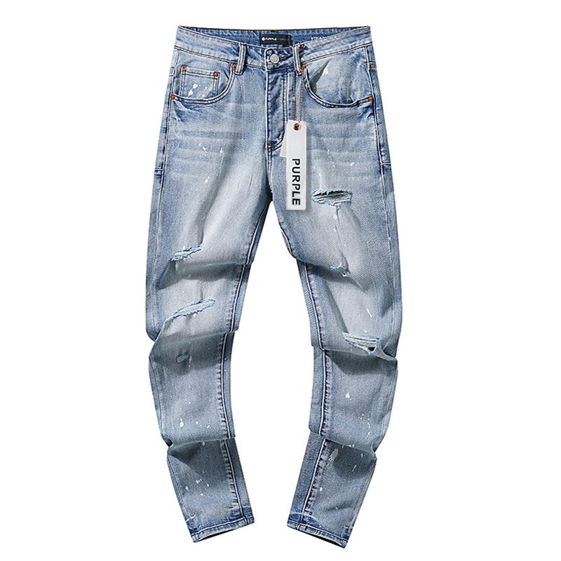 Purple Brand Light Blue Distressed Paint-Splatter Jeans — front