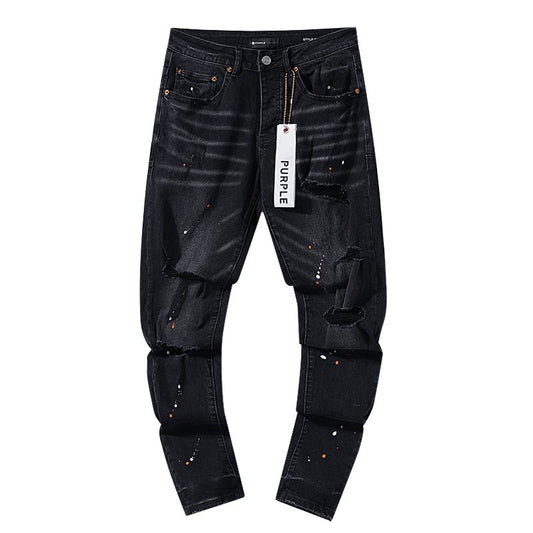 Purple Brand Paint Splatter Distressed Black Jeans — hero
