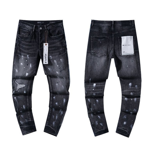 Purple Brand Black Distressed Paint-Splatter Jeans — hero