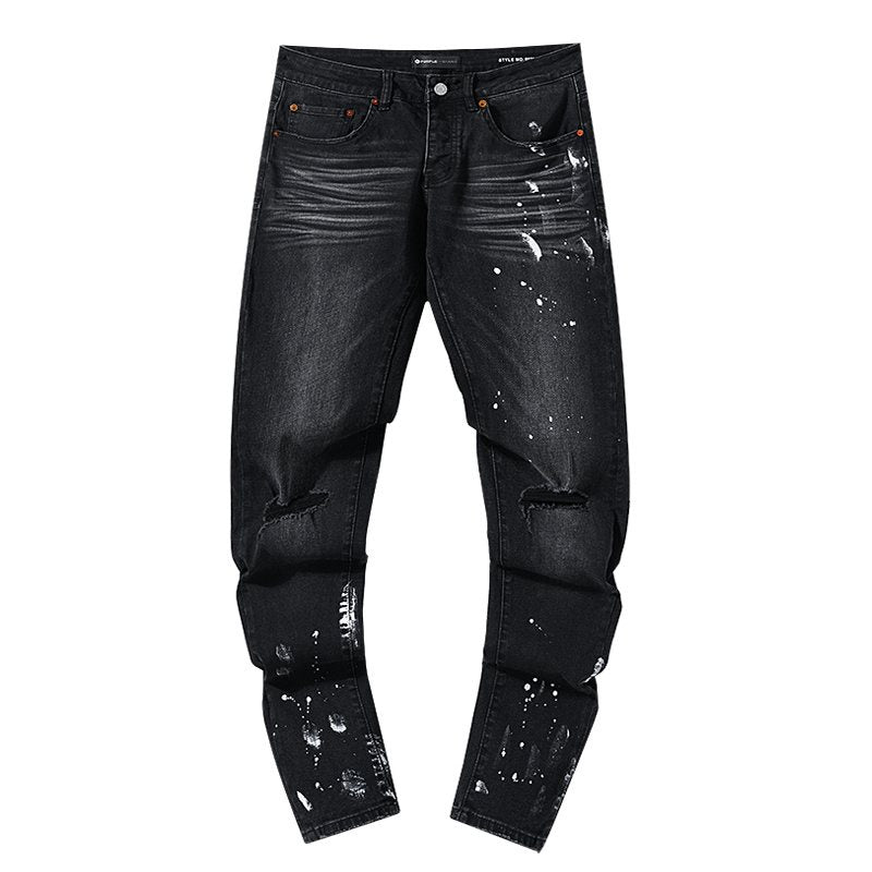 Purple Brand Paint Splatter Distressed Black Jeans — hero