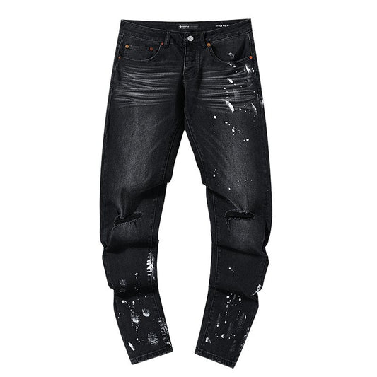 Purple Brand Paint Splatter Distressed Black Jeans — hero