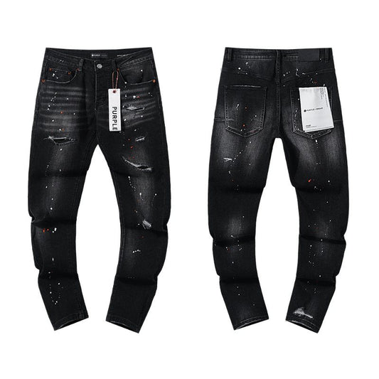 Purple Brand Black Paint Splatter Distressed Jeans — hero