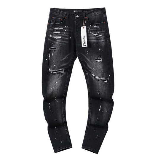 Purple Brand Black Paint-Splatter Distressed Jeans — hero