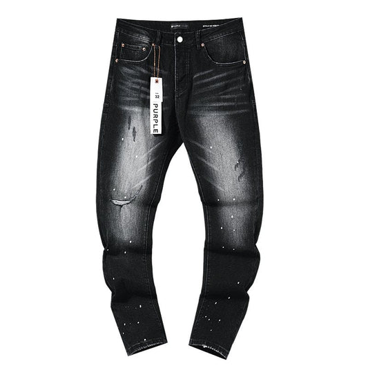 Purple Brand Black Distressed Paint-Splatter Jeans — hero