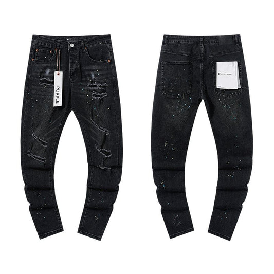Purple Brand Black Paint-Splatter Distressed Jeans — hero