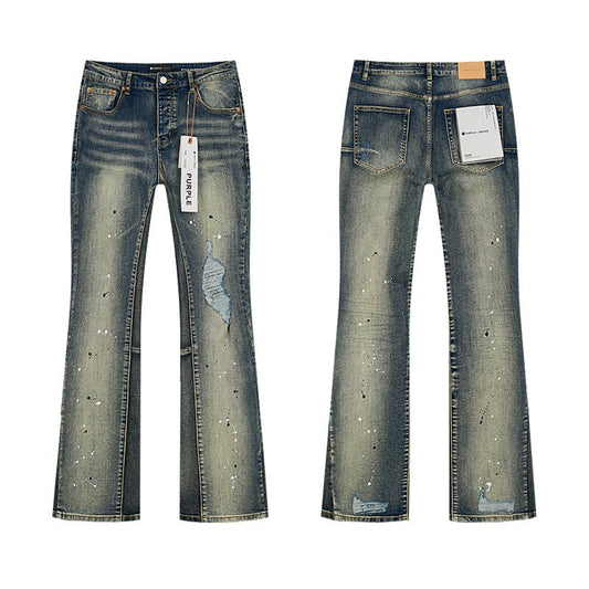 Purple Brand Blue Distressed Paint Splatter Jeans — hero
