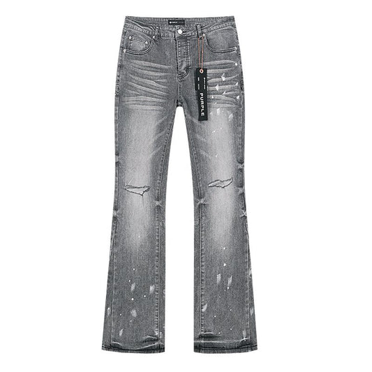 Purple Brand Grey Paint-Splatter Flared Jeans — hero